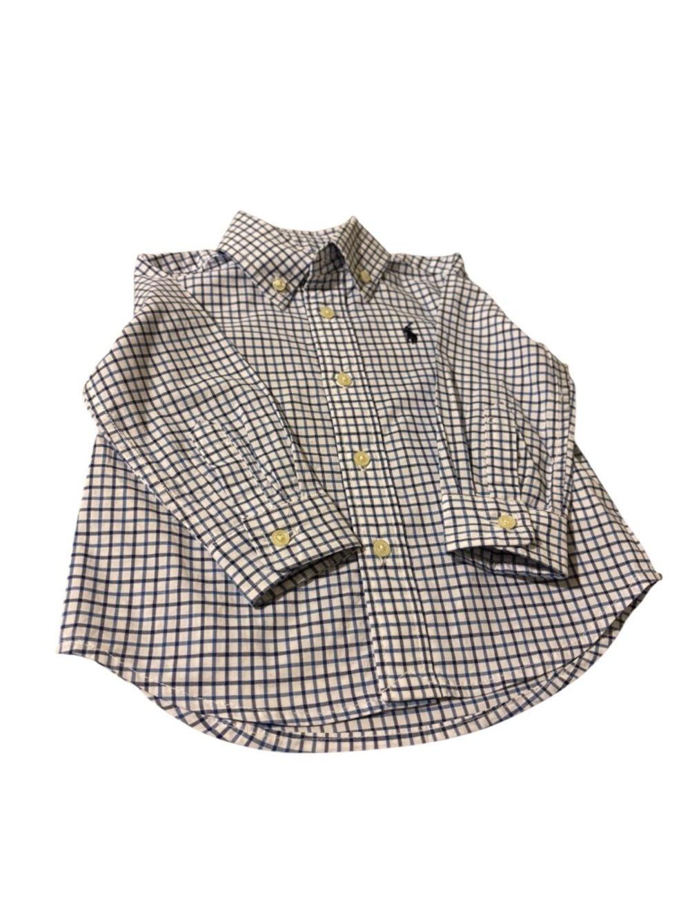 Ralph Lauren Toddler Boy Button-Down Check Shirt - White & Navy
